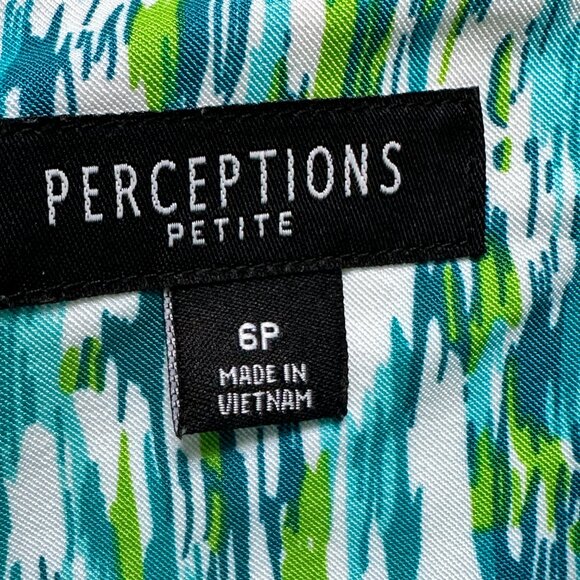 PERCEPTIONS PETITE |  Sleeveless Sheath Dress | Green Blue White | Size:… - Picture 3 of 7